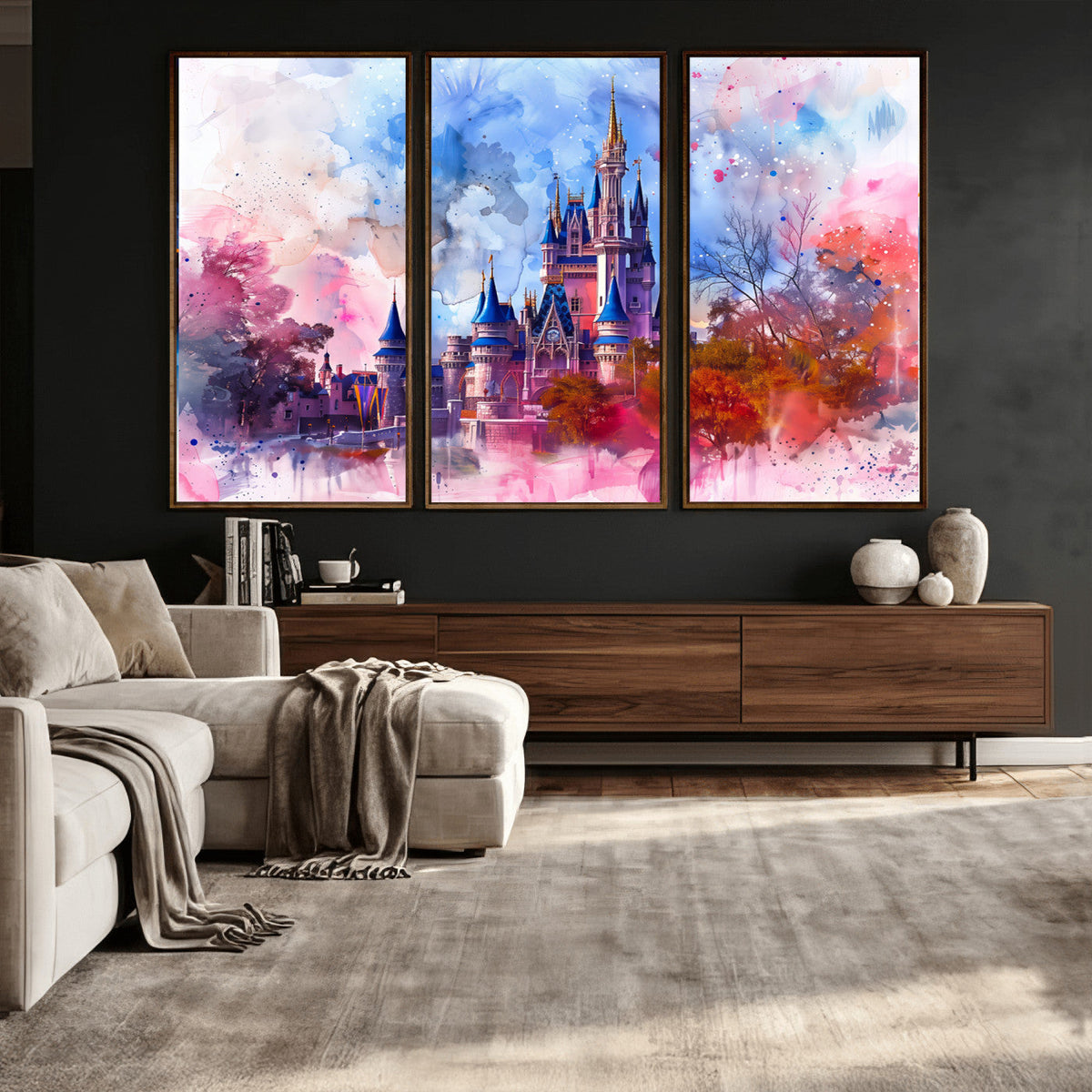 Disney Wall Art: Dreamy Watercolor Cinderella Castle Canvas