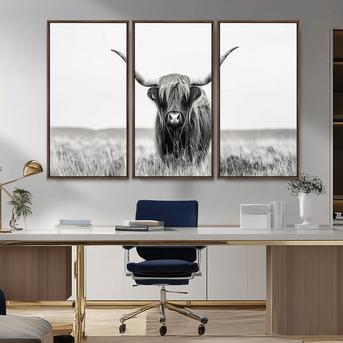 Highland Cow Canvas Wall Art – Majestic Beauty in Black and