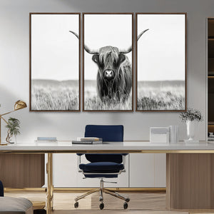 Highland Cow Canvas Wall Art – Majestic Beauty in Black and