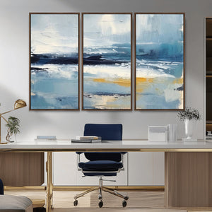 Abstract Ocean Canvas Wall Art - Coastal Blue and Gold