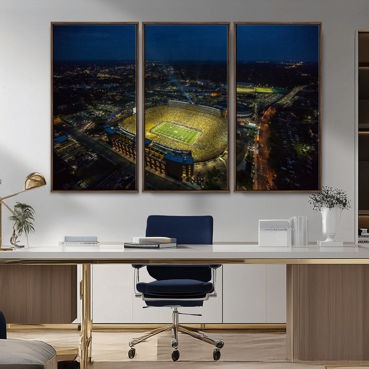 Michigan Stadium Night Game Wall Art – Sports Arena Aerial