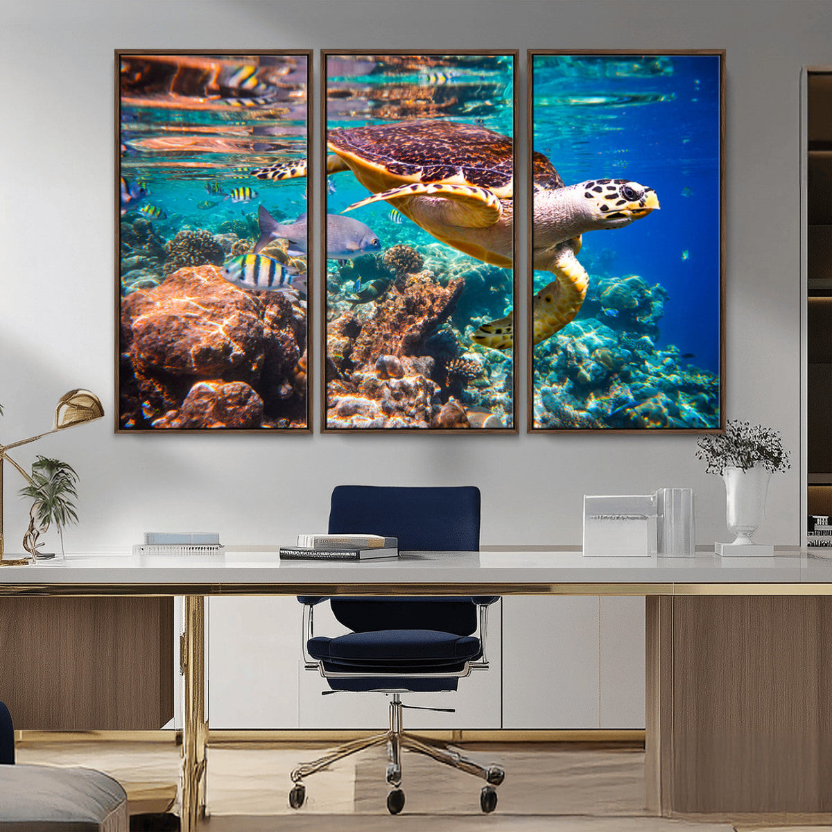 Sea Turtle Wall Art Canvas Print – Vibrant Ocean Coral Reef