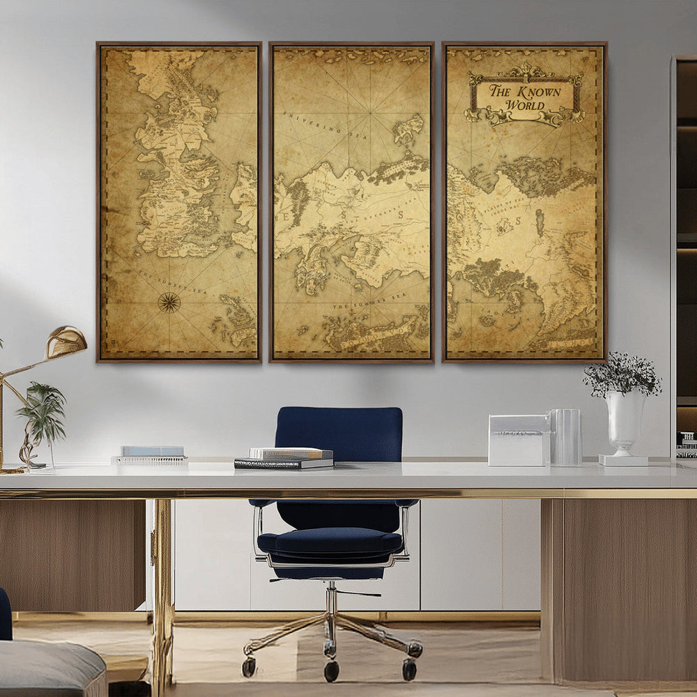 Vintage Game of Thrones Map Wall Art | Westeros and Essos