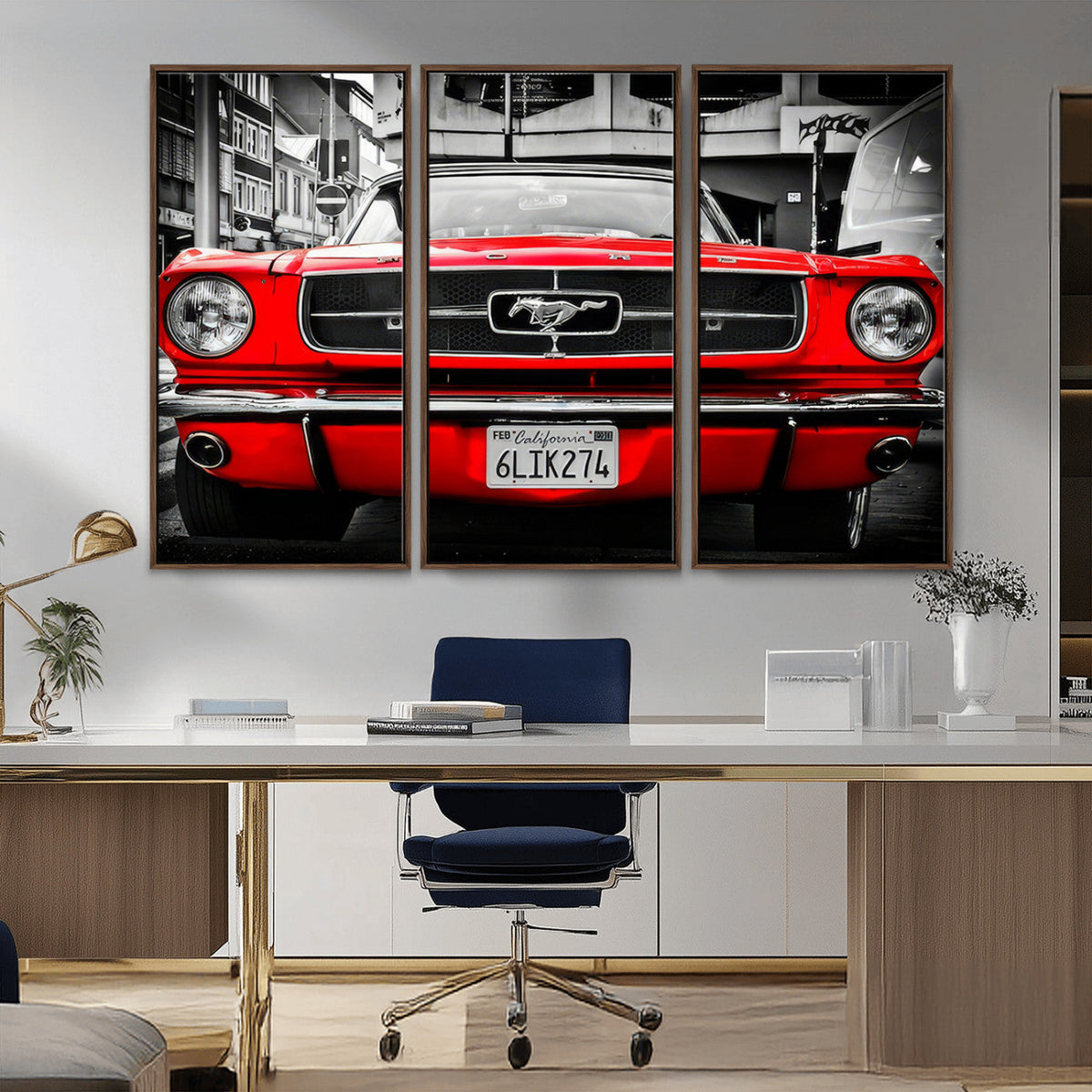 Red Mustang Car Wall Art – Framed Classic Vehicle Canvas
