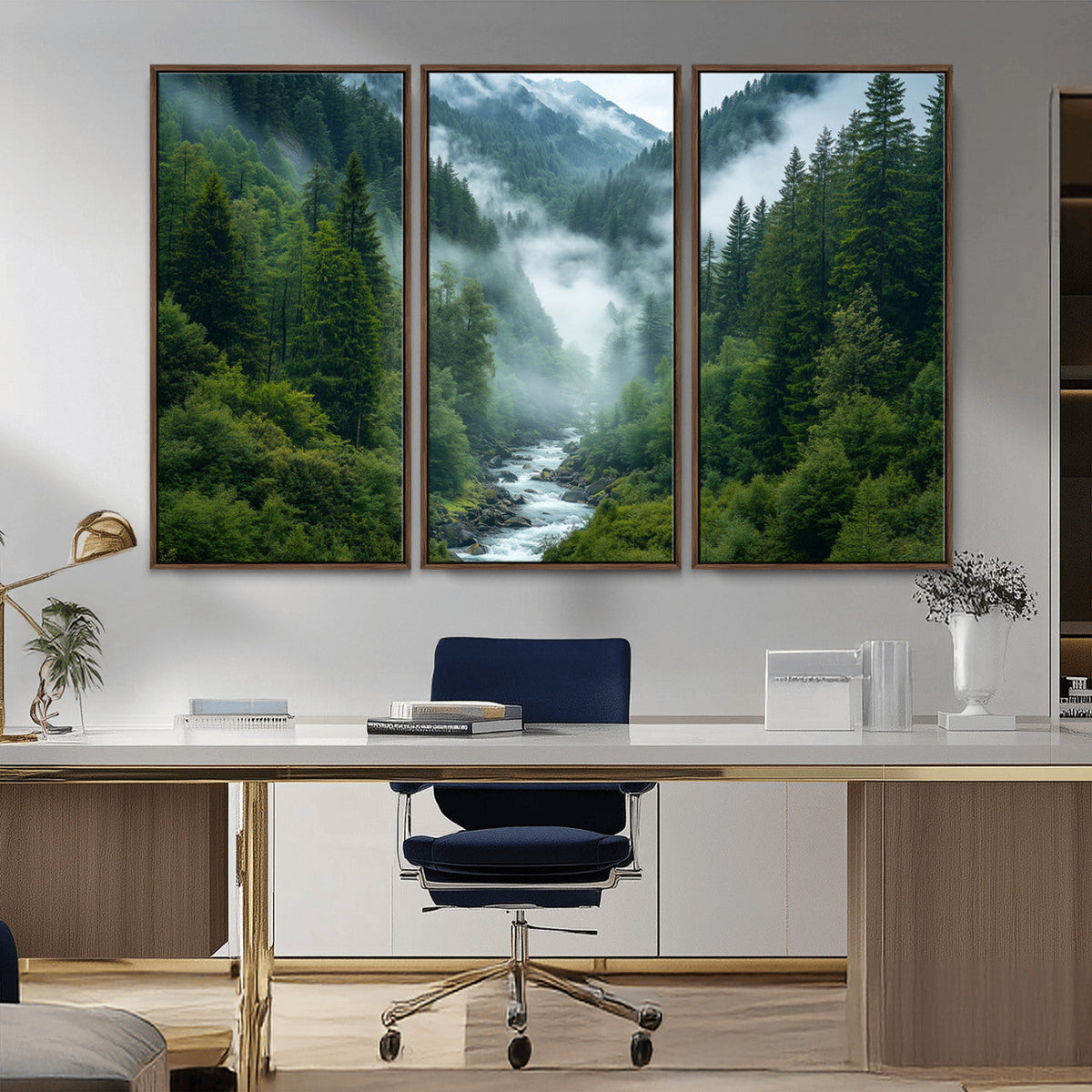 Mountain Forest River Canvas Wall Art Print - Serene Nature