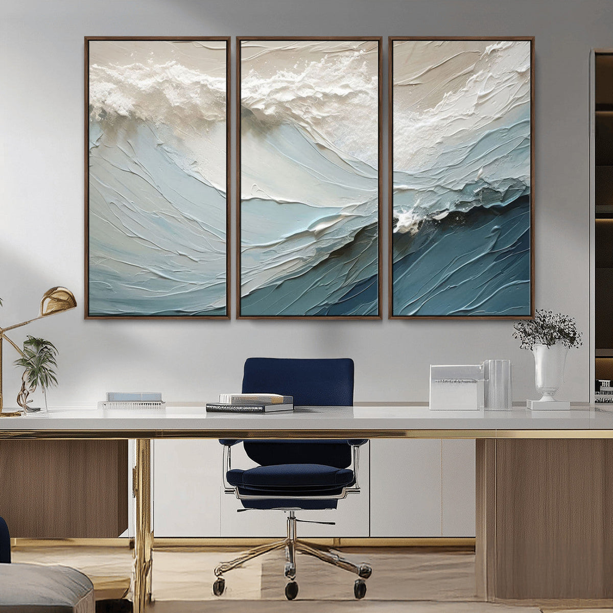 Waves Abstract Wall Art Print, Modern Framed Abstract Canvas