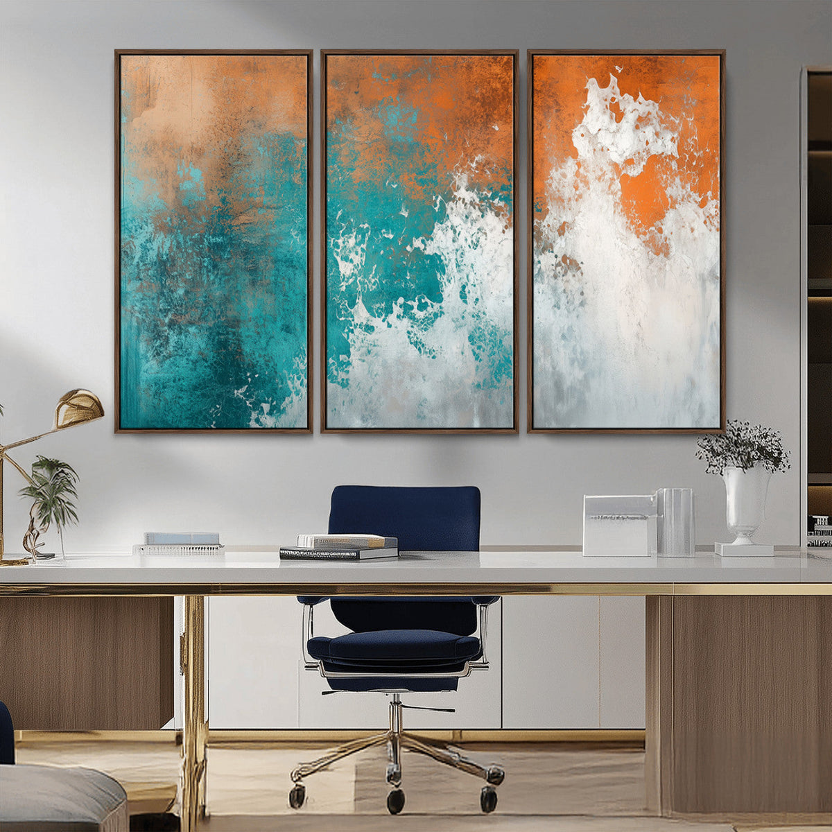 Vintage Abstract Print - Bold Teal and Orange Canvas Wall
