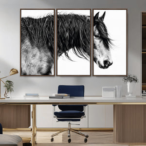 Majestic Horse Wall Art – Framed Black White Portrait Canvas