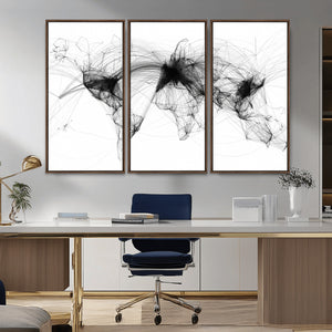 Abstract World Map Wall Art – Framed Geometric Line Canvas