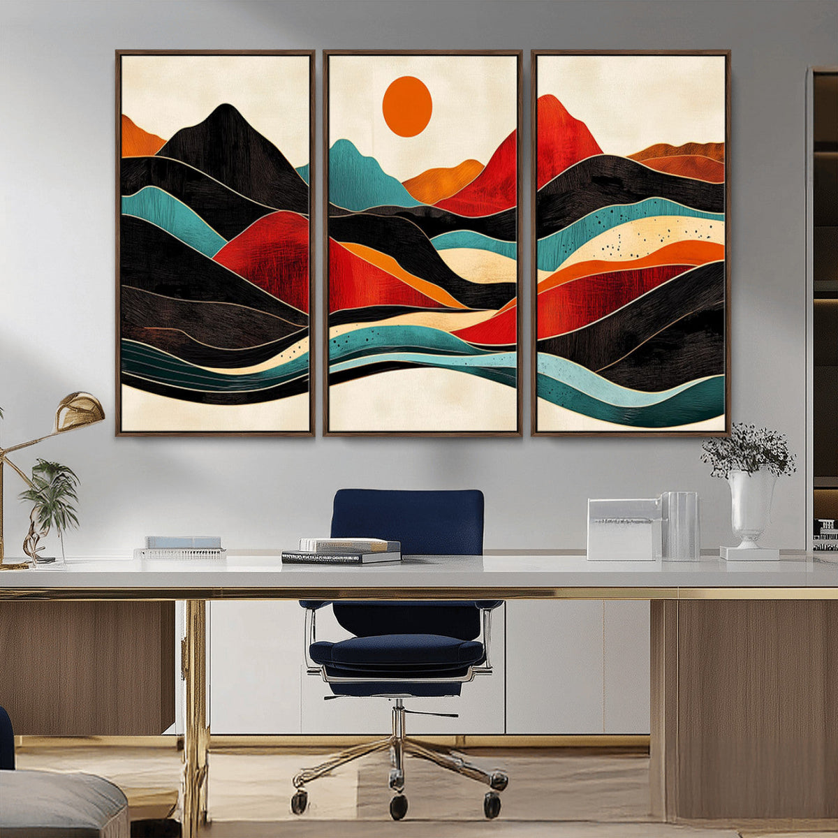 Western Wall Decor - Large Triptych Mountain Canvas - Boho
