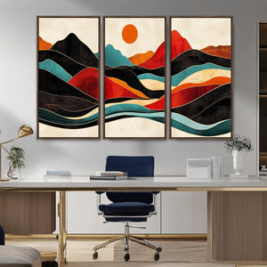 Western Wall Decor - Large Triptych Mountain Canvas - Boho