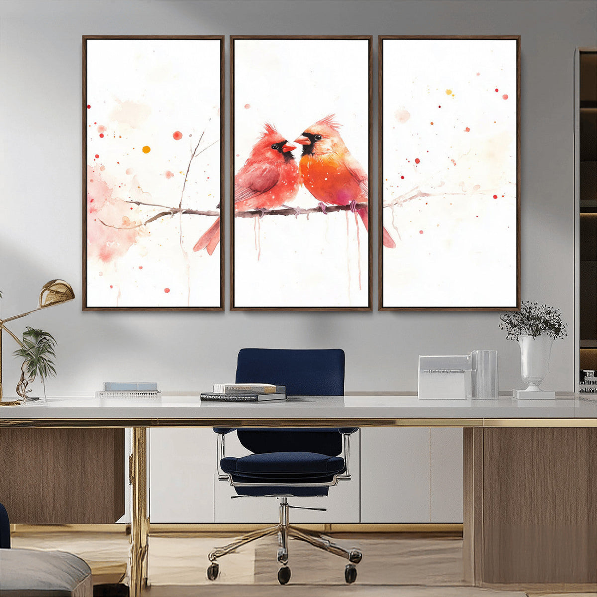Cardinal Bird Canvas Wall Art - Male and Female Cardinal