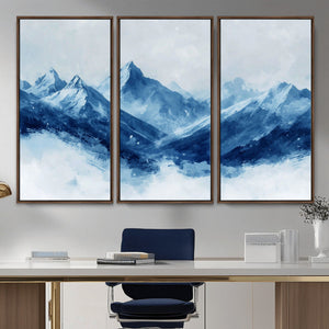 Blue Mountains Wall Art – Framed Snowy Range Canvas Artwork,