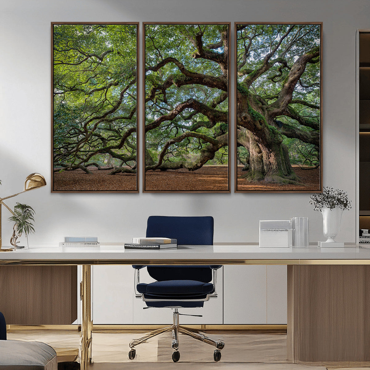 Historic Tree Wall Art – Framed Mossy Branch Canvas Artwork,