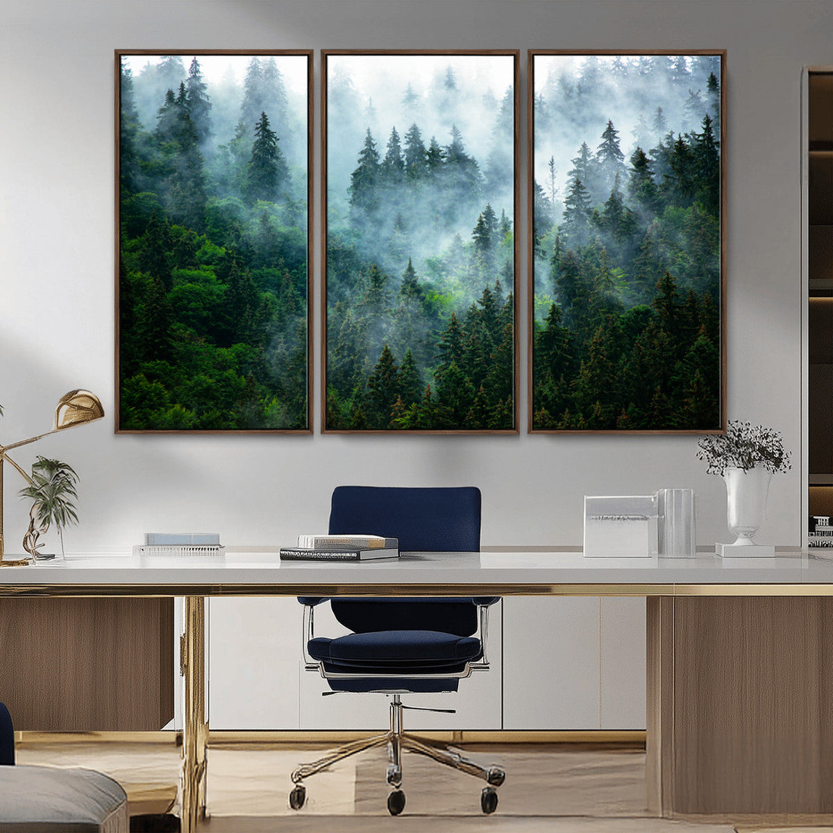 Misty Forest Wall Art Canvas Print – Framed Foggy Mountain
