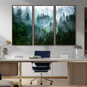 Misty Forest Wall Art Canvas Print – Framed Foggy Mountain