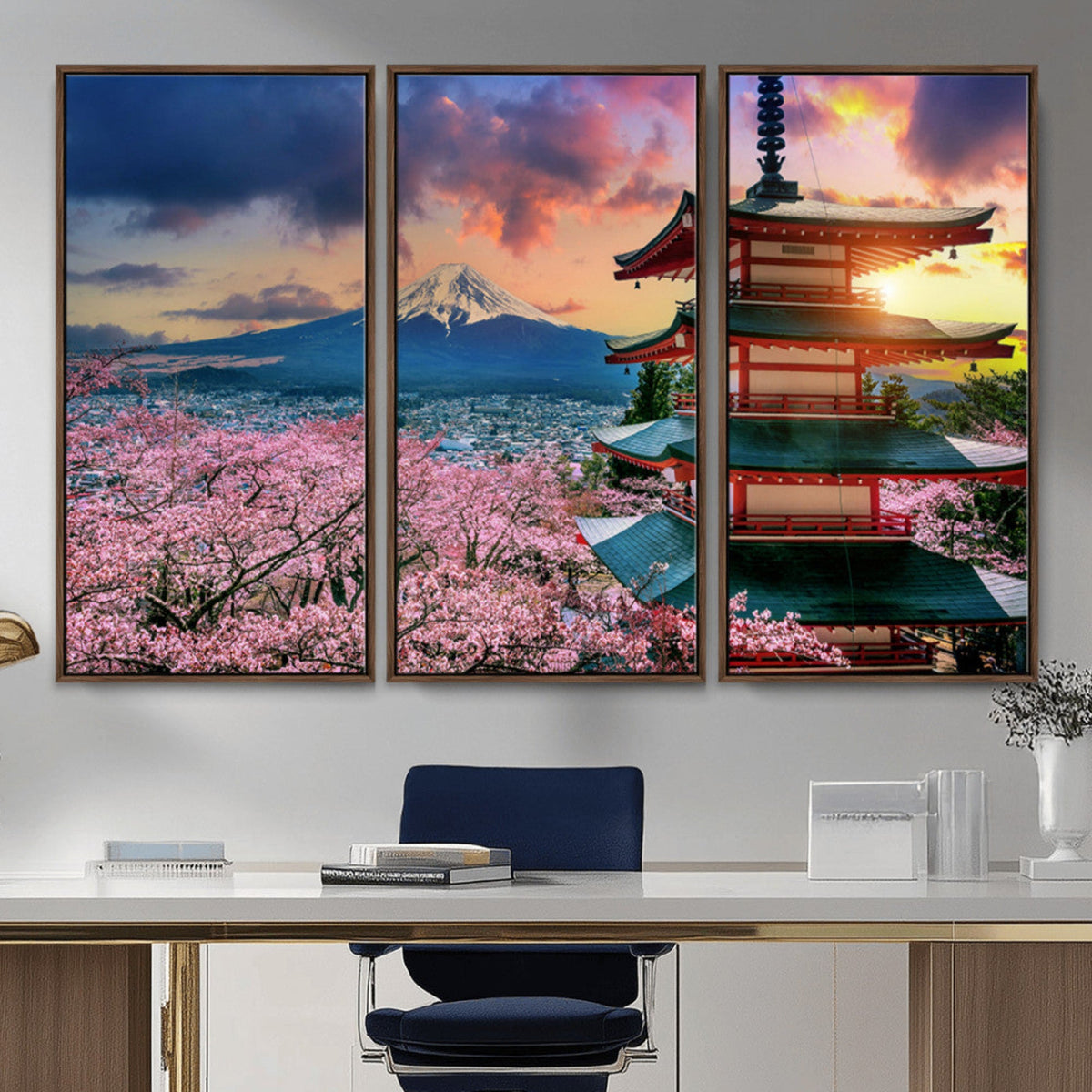 Mount Fuji Cherry Blossom Wall Art Canvas Print – Framed