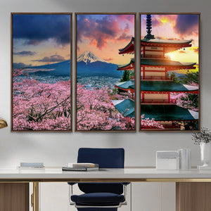 Mount Fuji Cherry Blossom Wall Art Canvas Print – Framed