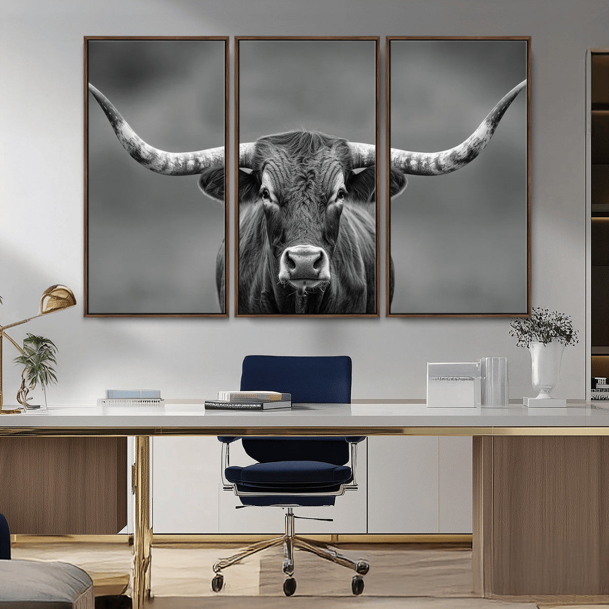 Texas Longhorn Wall Art Canvas Print – Framed Western Bull