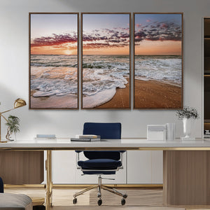 Ocean Sunset Wall Art Canvas Print – Framed Sandy Shore