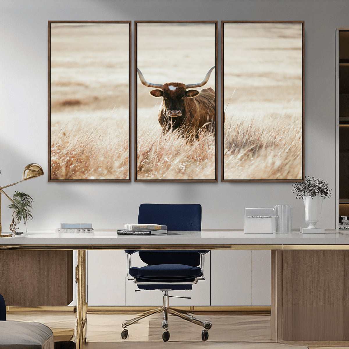 Texas Longhorn Wall Art Canvas Print – Framed Brown Horned