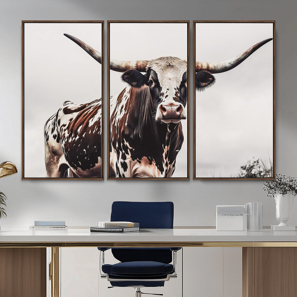 Texas Longhorn Wall Art Canvas Print – Framed Spotted Bull