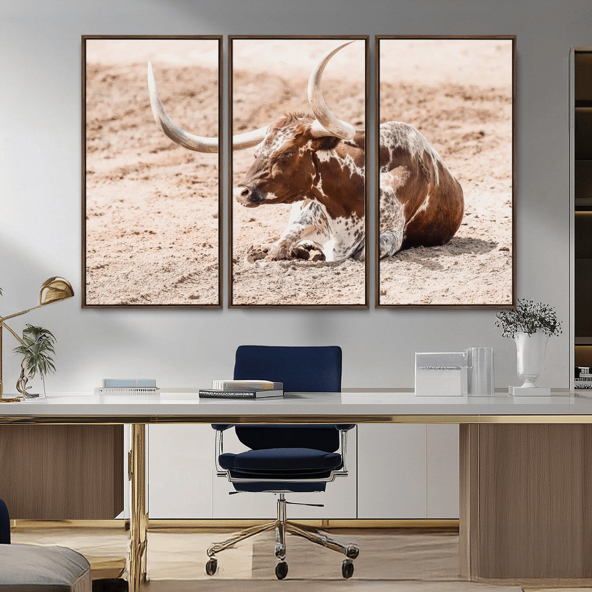 Texas Longhorn Wall Art – Framed Resting Bull Canvas
