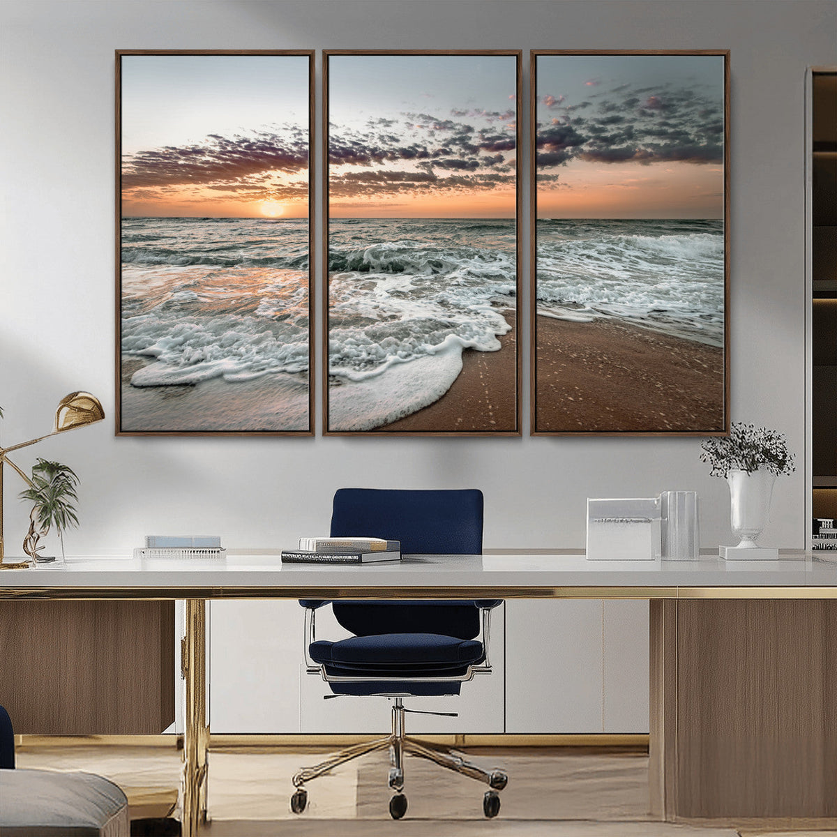 Ocean Sunset Wall Art Canvas Print – Framed Beach Waves