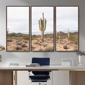 Saguaro Cactus Wall Art – Framed Desert Canvas Artwork,