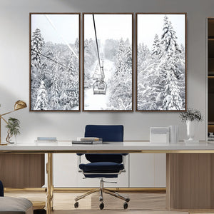 Snowy Ski Lift Wall Art – Framed Winter Mountain Canvas