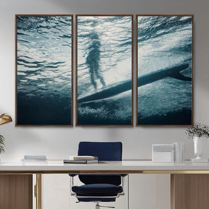 Underwater Surf Wall Art – Framed Ocean Wave Canvas Artwork,