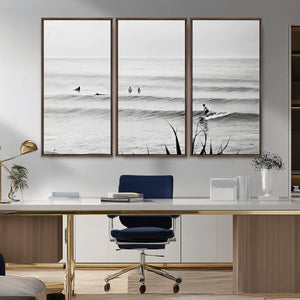 Surfer Silhouette Wall Art – Framed Calm Ocean Canvas