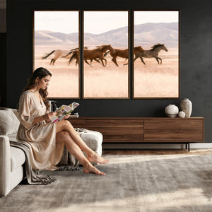 Wild Horse Wall Art Canvas Print – Framed Rustic Western Art