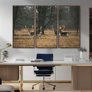 Deer Wall Art Canvas Print – Framed Rustic Wildlife Stags