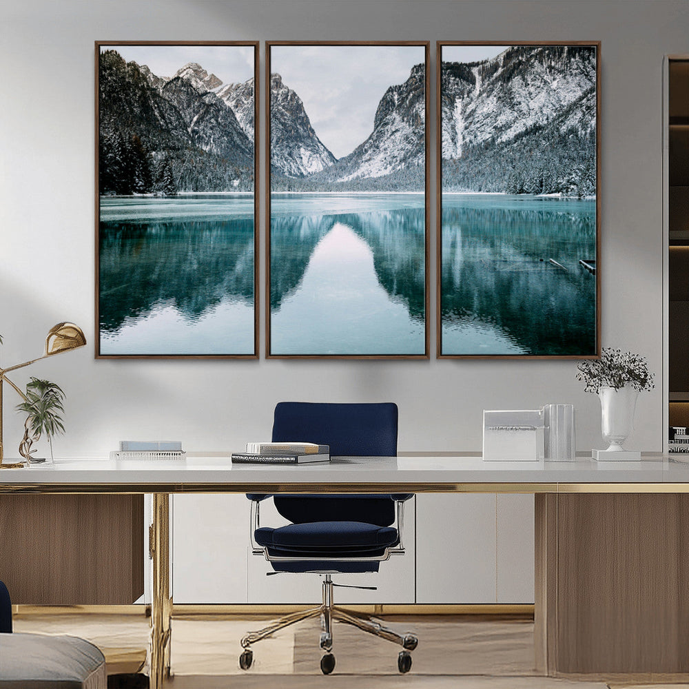 Mountain Lake Wall Art Canvas Print – Framed Toblacher See
