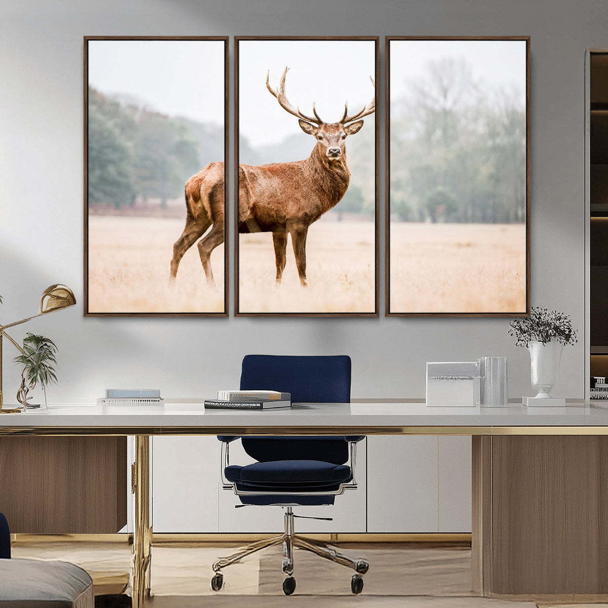 Vintage Wildlife Wall Art Canvas Print – Misty Landscape