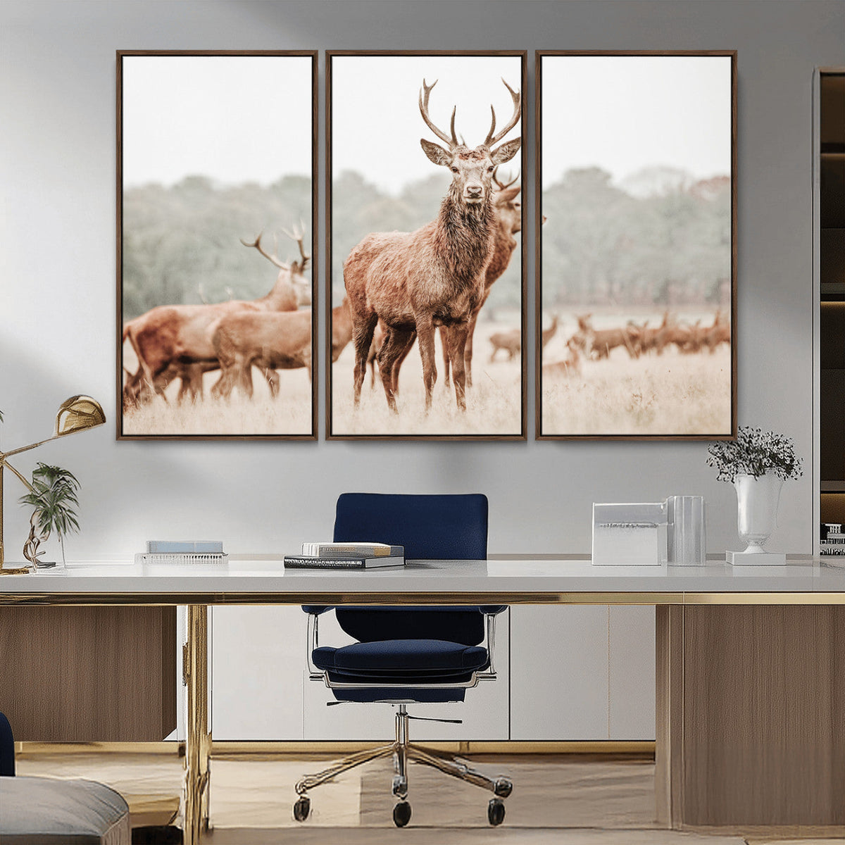Rustic Nature Wall Art Canvas Print – Stag Woodland Framed
