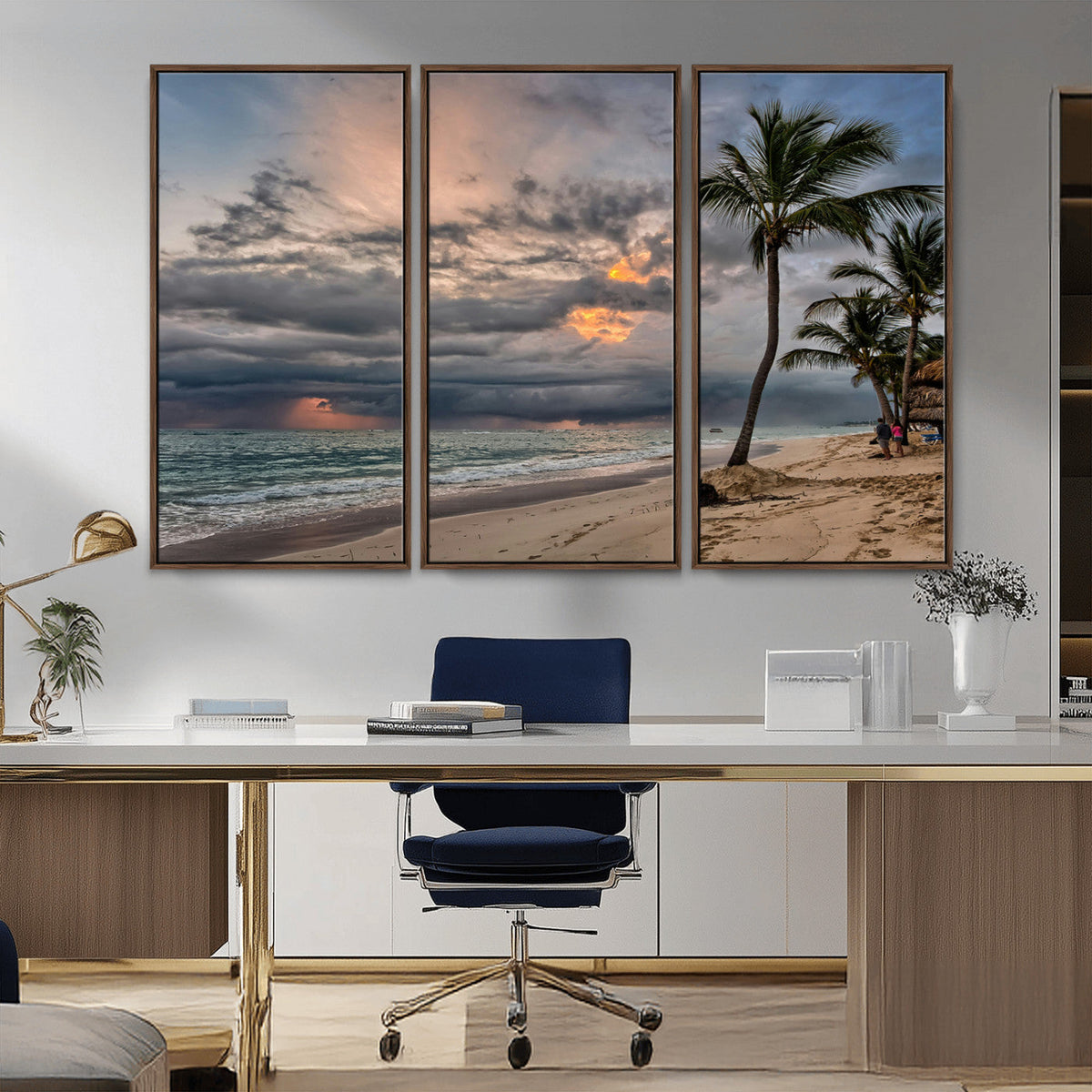 Tropical Storm Wall Art Canvas Print – Framed Moody Beach