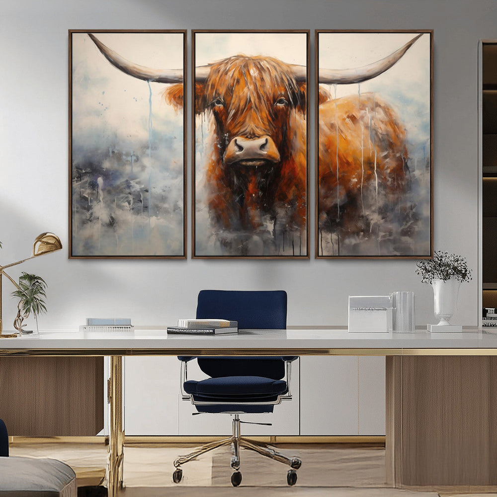Scottish Highland Wall Art Canvas Print, Framed Longhorn Art
