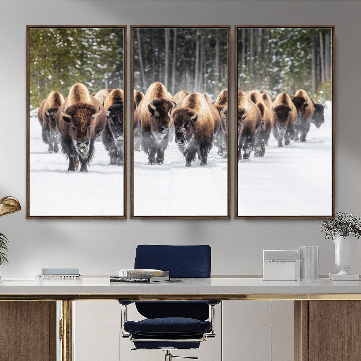 American Bison Herd Wall Art Canvas Print – Powerful Winter