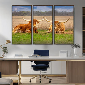 Texas Longhorn Pair Wall Art Canvas Print – Peaceful Rustic
