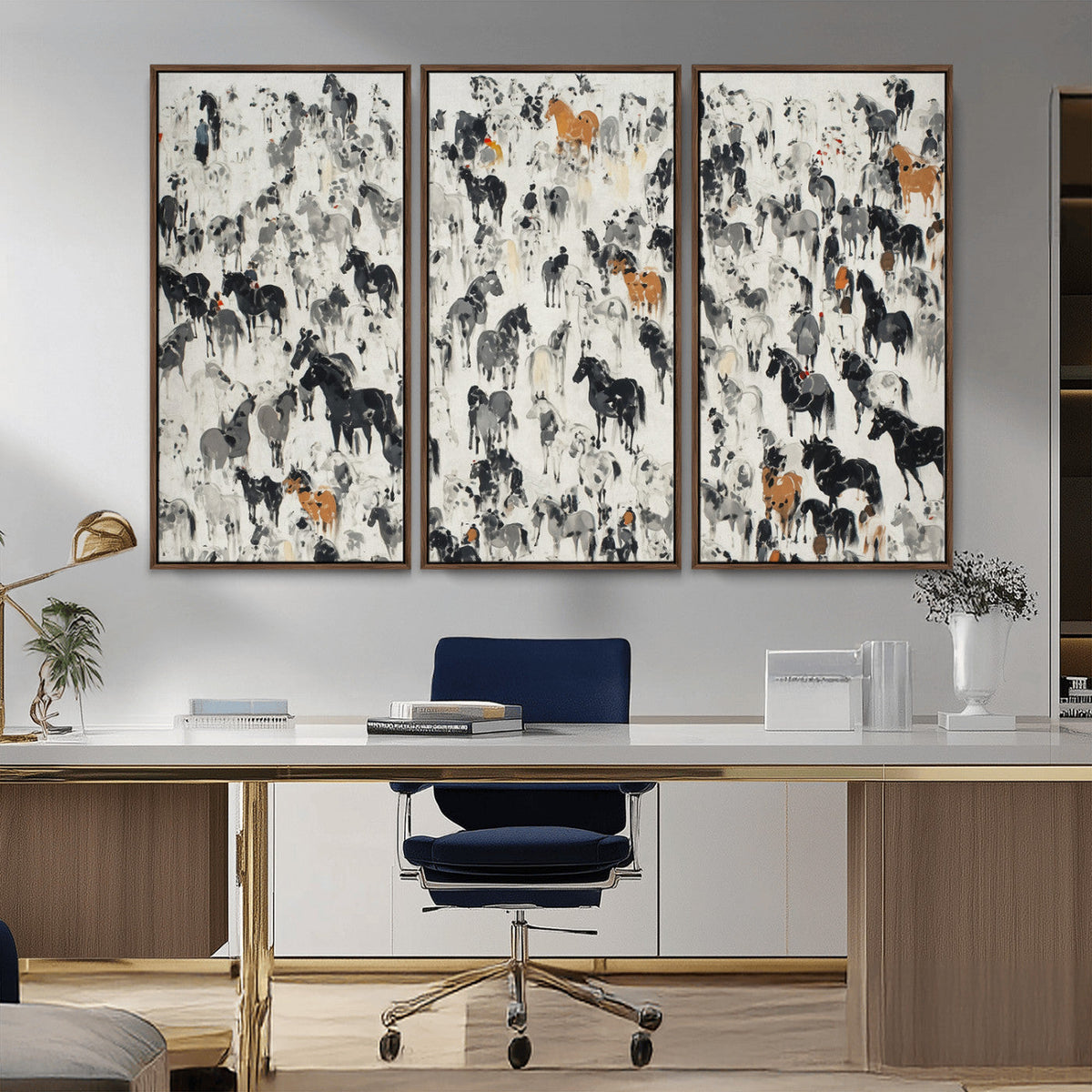 Wild Horse Stampede Wall Art Canvas Print – Monochrome