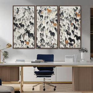 Wild Horse Stampede Wall Art Canvas Print – Monochrome