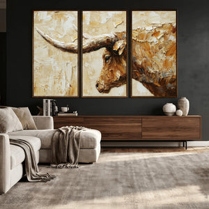 Rustic Longhorn Bull Wall Art Canvas Print – Vintage Western