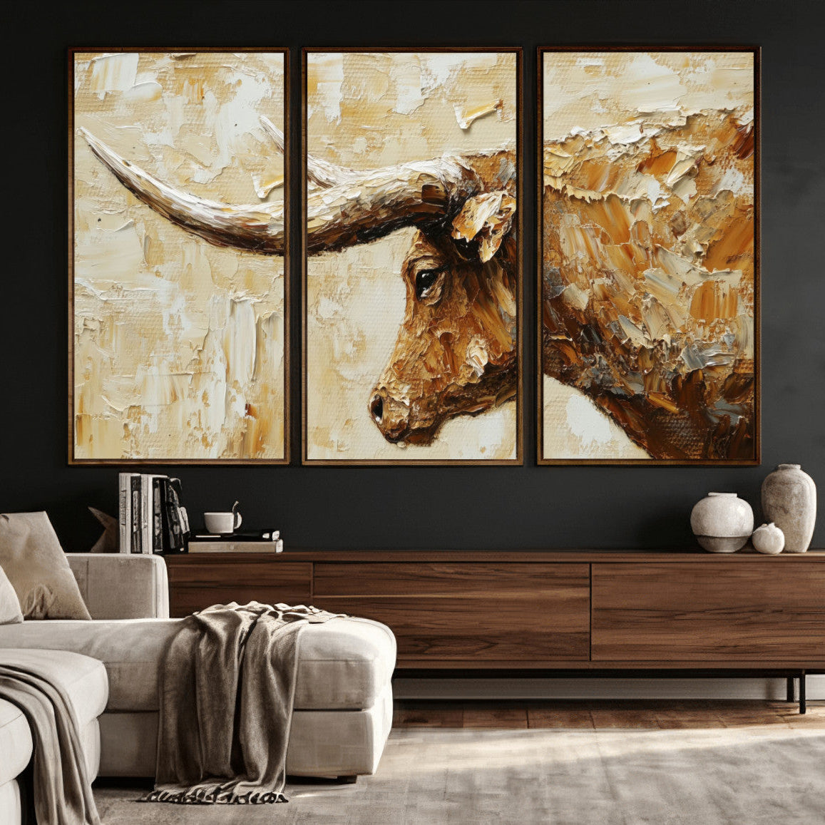 Rustic Longhorn Bull Wall Art Canvas Print – Vintage Western