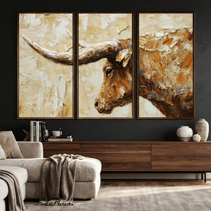 Rustic Longhorn Bull Wall Art Canvas Print – Vintage Western