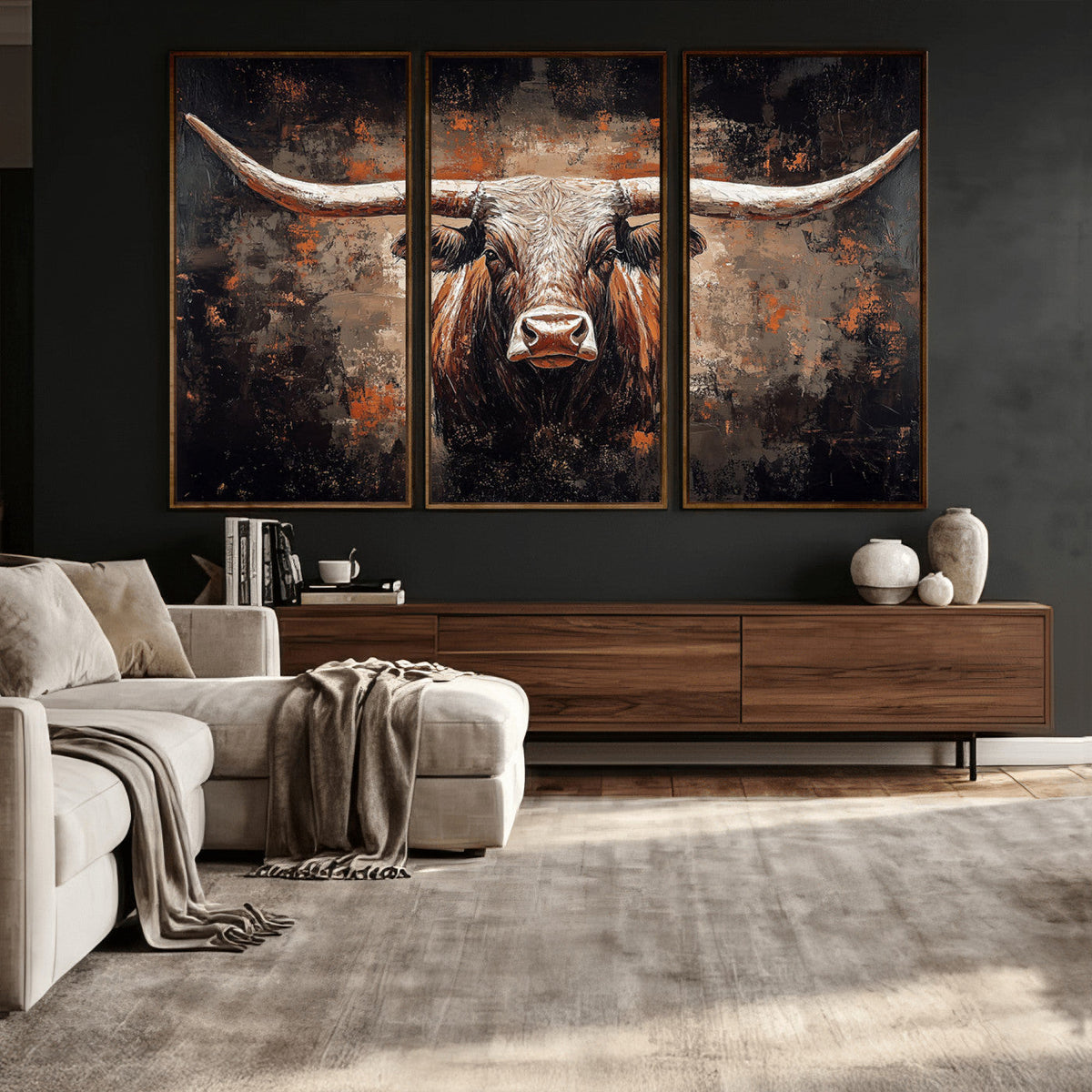 Abstract Longhorn Wall Art Canvas Print – Vintage Western
