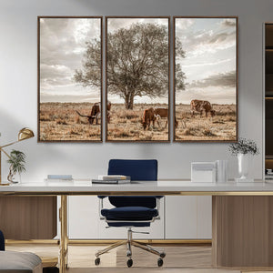 Texas Longhorn Cattle Wall Art, Rustic Western Ranch Canvas