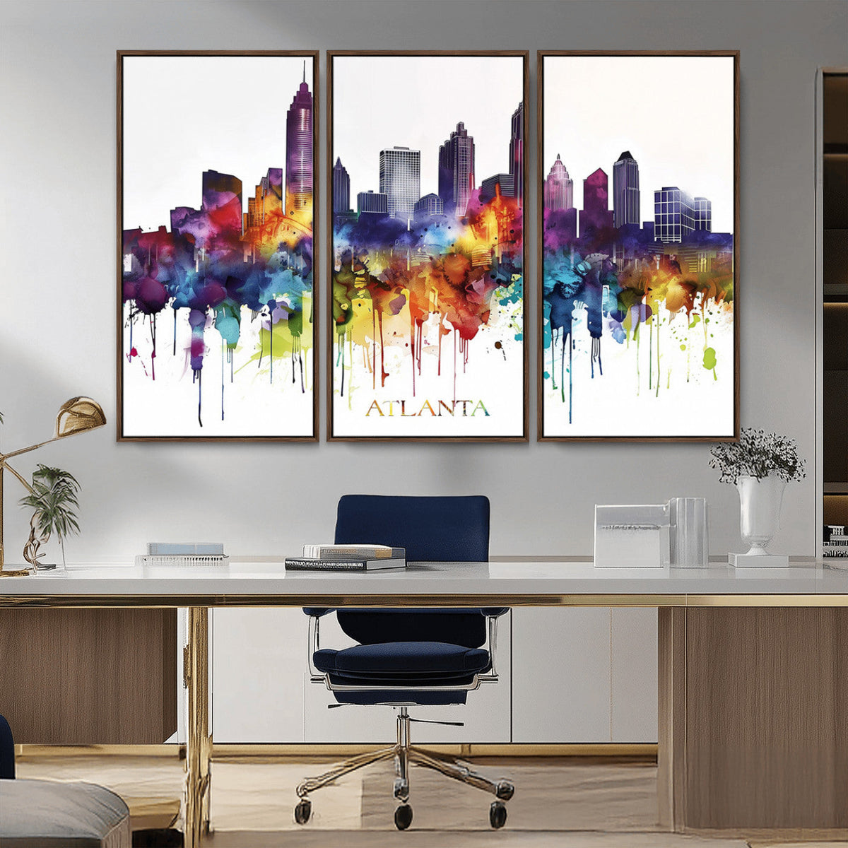 Atlanta Skyline Wall Art Canvas Print – Framed Colorful