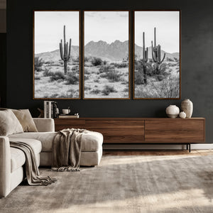 Black White Arizona Desert Canvas Wall Art Cactus Farmhouse
